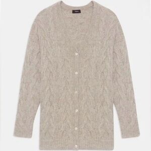 Theory Oversized Alpaca Soft Cable Knit Cardigan Sweater in Beige - size XS/P